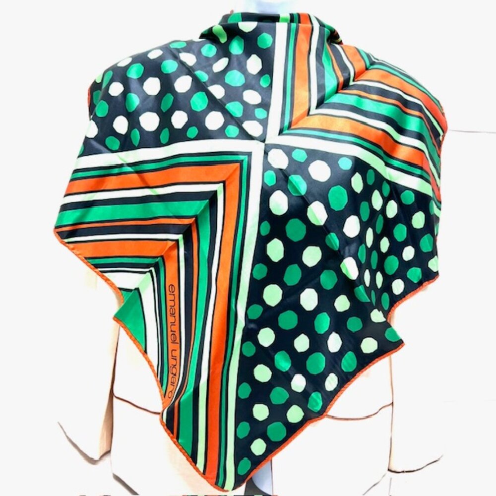 (2) Emanuel Ungaro Paris Scarfs 100% Silk 27" Green stripe Blue Orange Dot (27 - Picture 16 of 16